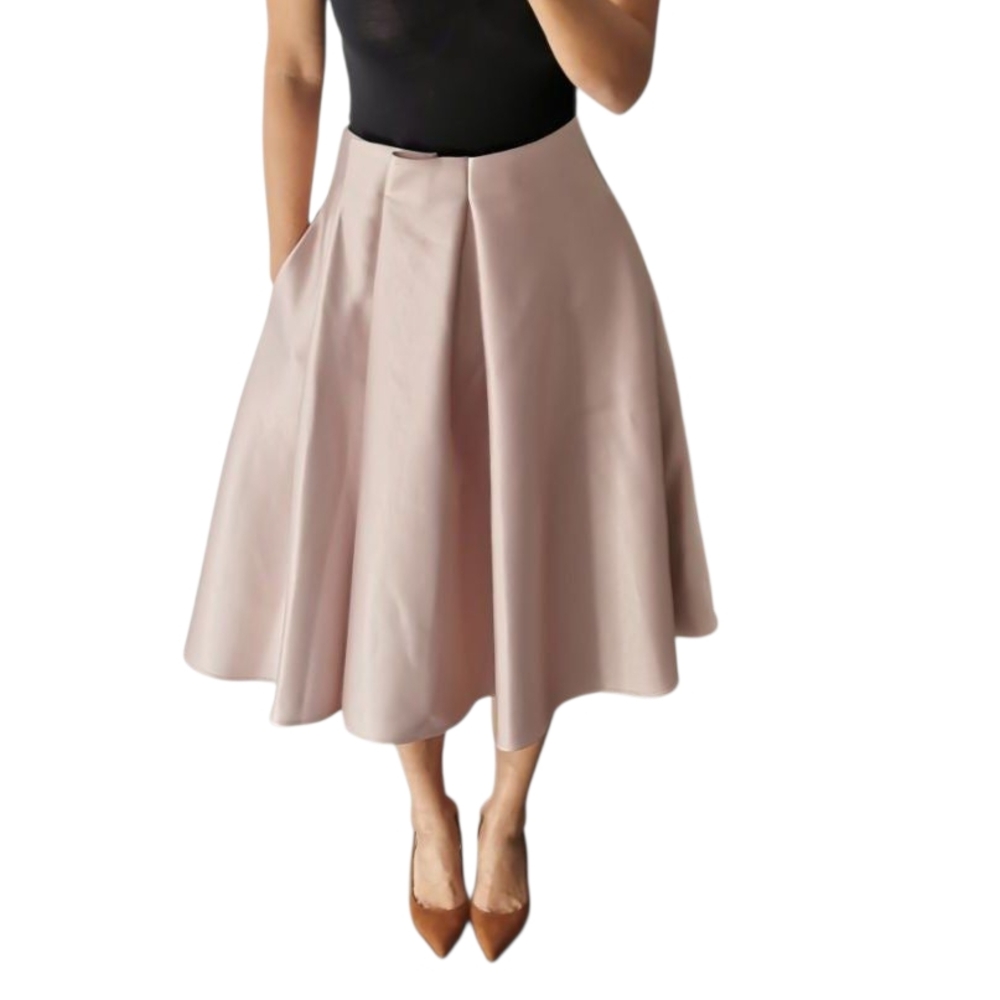 NEW Topshop Pleated Tan A-line Pleated‎ Retro Skirt Petite 8 Royal Sheen Prom